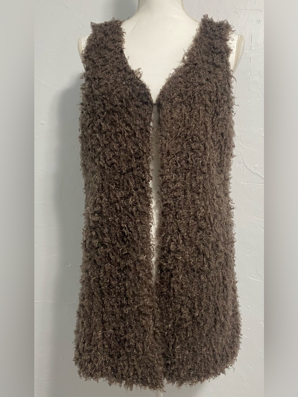 Gracia Brown Fuzzy Open-Front Vest